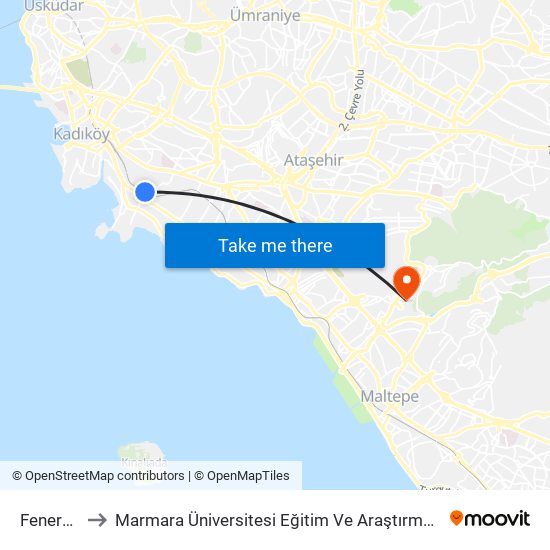 Feneryolu to Marmara Üniversitesi Eğitim Ve Araştırma Hastanesi map