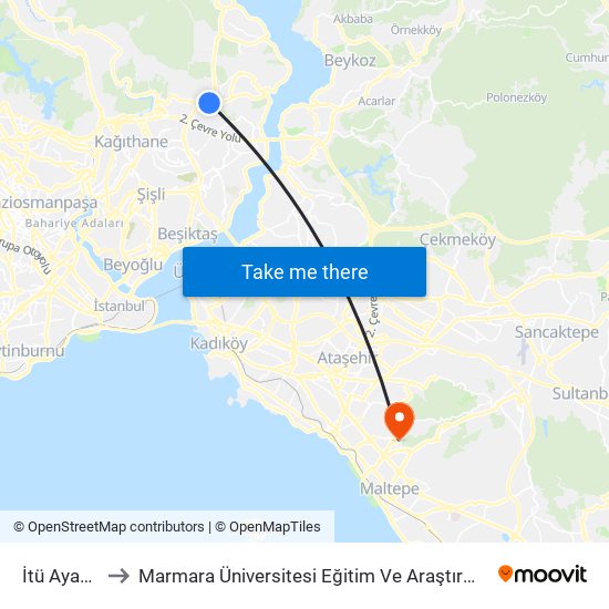 İtü Ayazağa to Marmara Üniversitesi Eğitim Ve Araştırma Hastanesi map