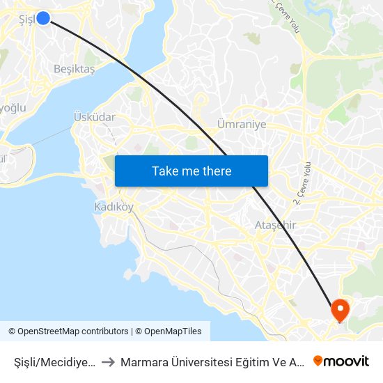 Şişli/Mecidiyeköy (M2) to Marmara Üniversitesi Eğitim Ve Araştırma Hastanesi map