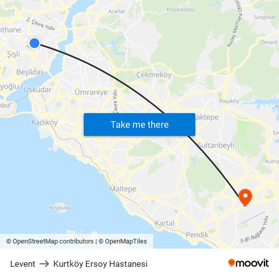 Levent to Kurtköy Ersoy Hastanesi map