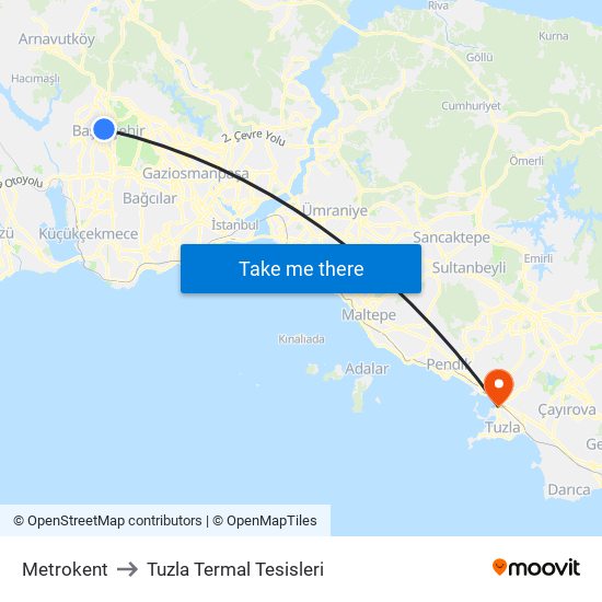 Metrokent to Tuzla Termal Tesisleri map