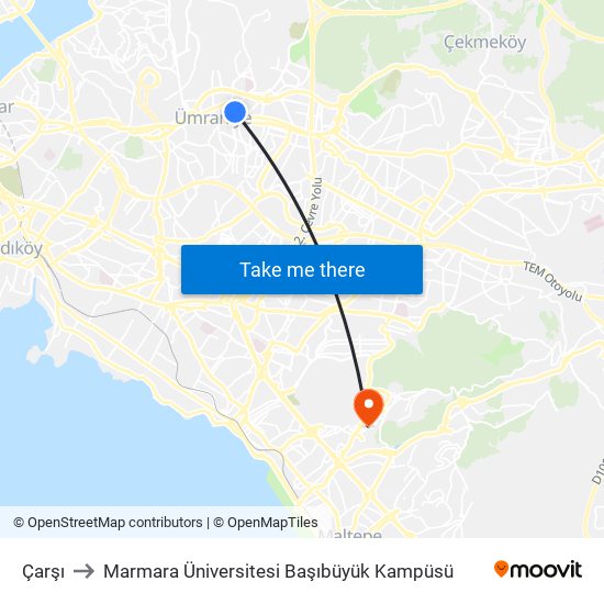 Çarşı to Marmara Üniversitesi Başıbüyük Kampüsü map