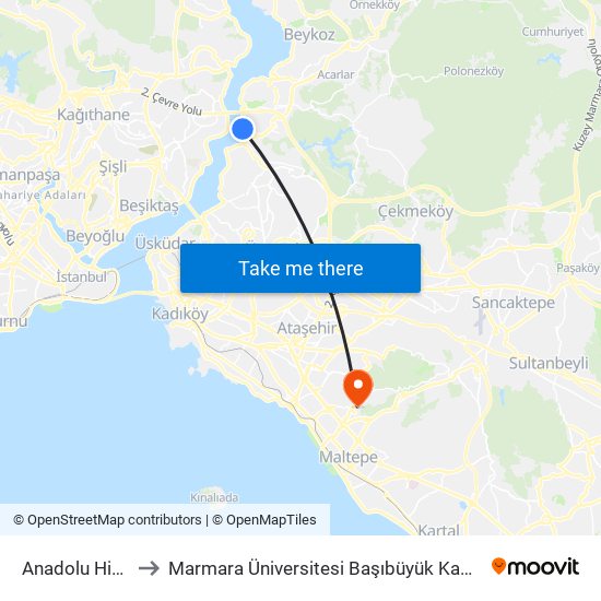 Anadolu Hisarı to Marmara Üniversitesi Başıbüyük Kampüsü map