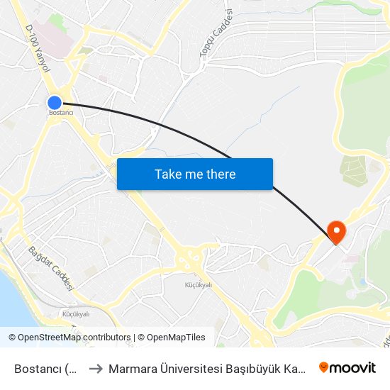 Bostancı (M4) to Marmara Üniversitesi Başıbüyük Kampüsü map