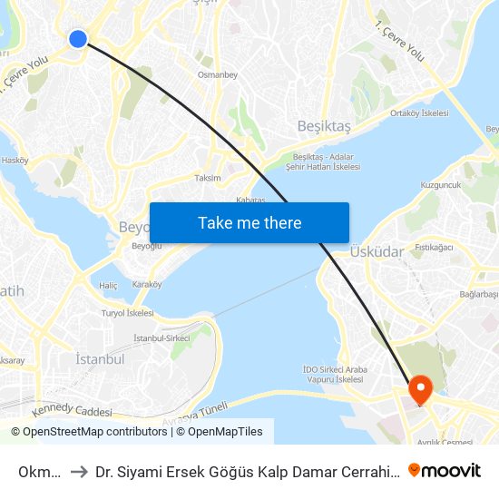 Okmeydanı to Dr. Siyami Ersek Göğüs Kalp Damar Cerrahisi Eğitim Ve Araştırma Hastanesi map