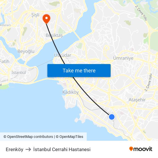 Erenköy to İstanbul Cerrahi Hastanesi map
