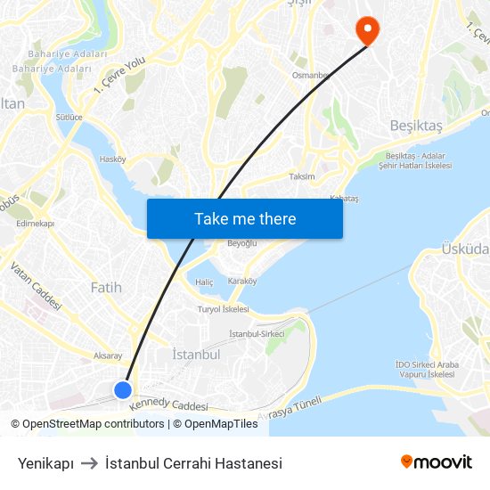 Yenikapı to İstanbul Cerrahi Hastanesi map