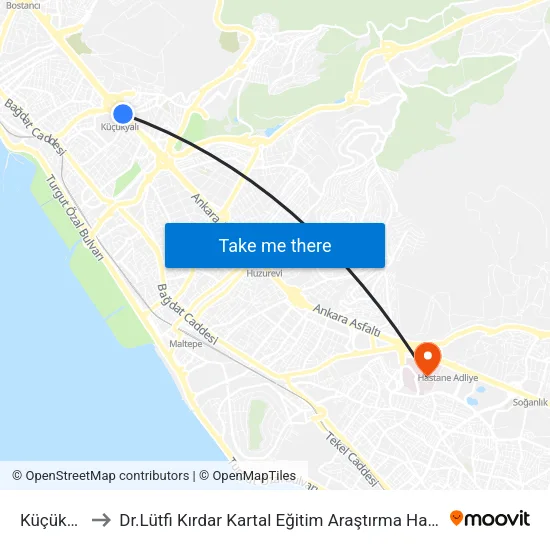 Küçükyalı to Dr.Lütfi Kırdar Kartal Eğitim Araştırma Hastanesi map