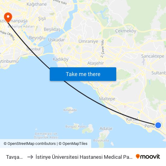 Tavşantepe to İstinye Üniversitesi Hastanesi Medical Park Gaziosmanpaşa map