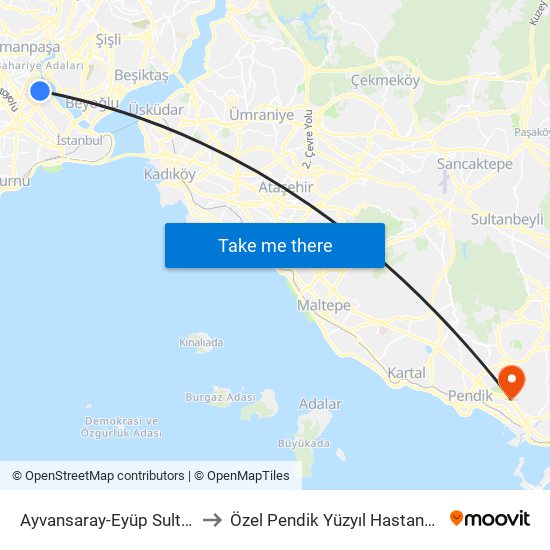 Ayvansaray-Eyüp Sultan to Özel Pendik Yüzyıl Hastanesi map