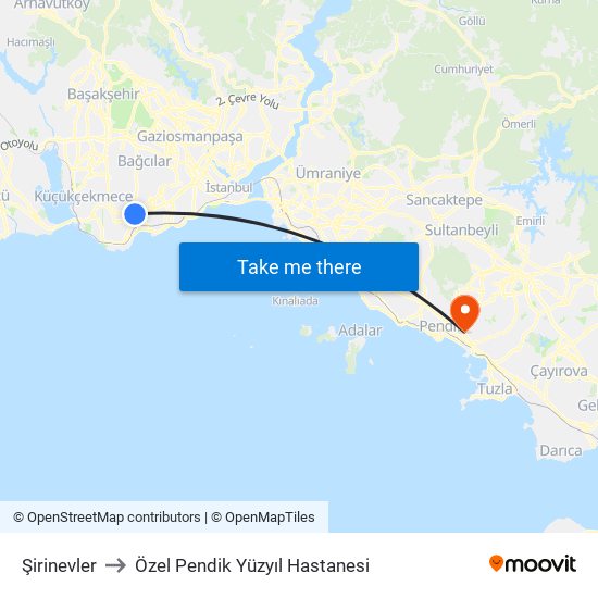 Şirinevler to Özel Pendik Yüzyıl Hastanesi map