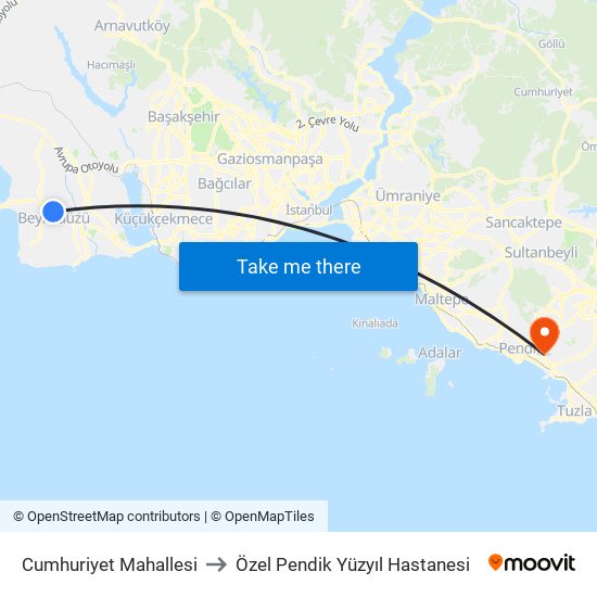 Cumhuriyet Mahallesi to Özel Pendik Yüzyıl Hastanesi map