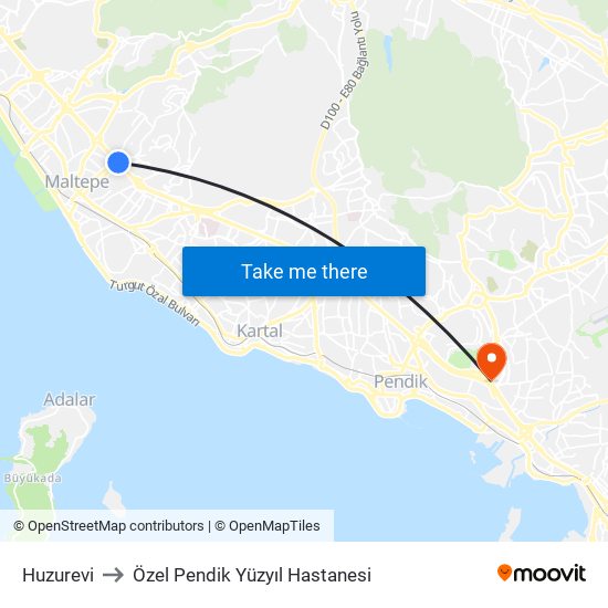 Huzurevi to Özel Pendik Yüzyıl Hastanesi map