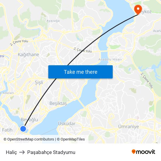 Haliç to Paşabahçe Stadyumu map