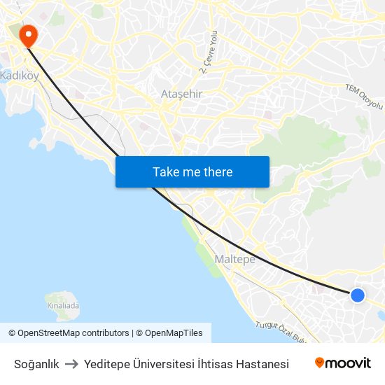 Soğanlık to Yeditepe Üniversitesi İhtisas Hastanesi map