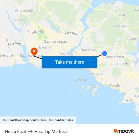 Necip Fazıl to Vera Tıp Merkezi map