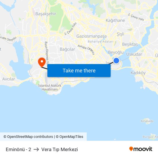 Eminönü - 2 to Vera Tıp Merkezi map