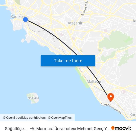 Söğütlüçeşme to Marmara Üniversitesi Mehmet Genç Yerleşkesi map