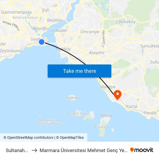 Sultanahmet to Marmara Üniversitesi Mehmet Genç Yerleşkesi map