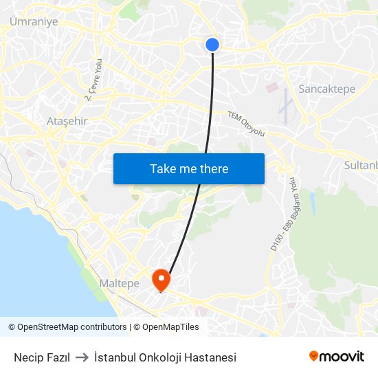 Necip Fazıl to İstanbul Onkoloji Hastanesi map