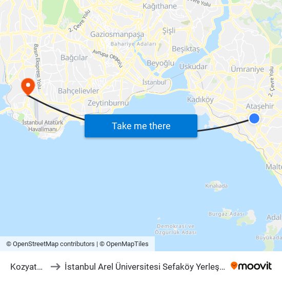 Kozyatağı to İstanbul Arel Üniversitesi Sefaköy Yerleşkesi map