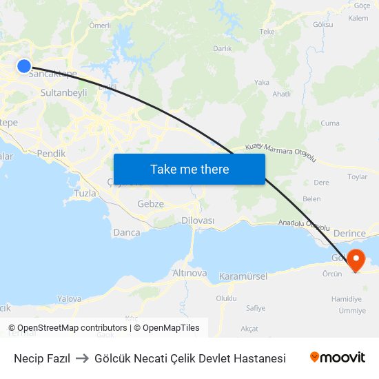 Necip Fazıl to Gölcük Necati Çelik Devlet Hastanesi map