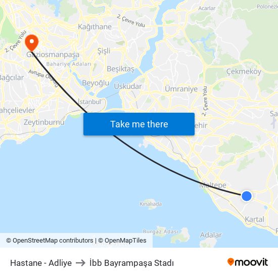 Hastane - Adliye to İbb Bayrampaşa Stadı map