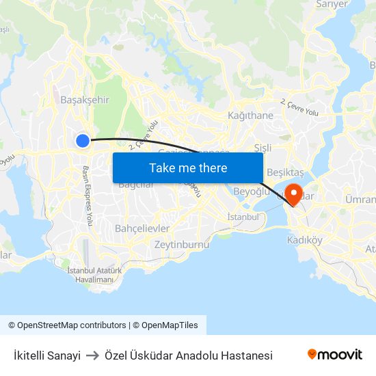 İkitelli Sanayi to Özel Üsküdar Anadolu Hastanesi map