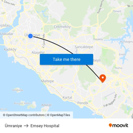 Ümraniye to Emsey Hospital map