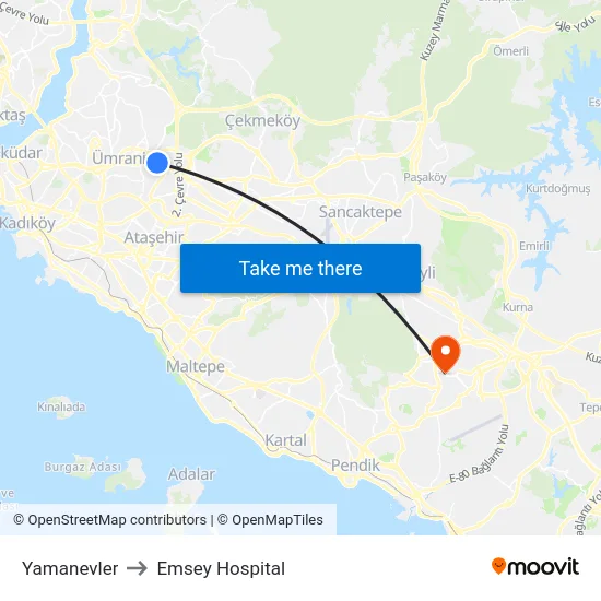 Yamanevler to Emsey Hospital map