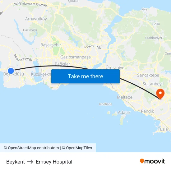 Beykent to Emsey Hospital map