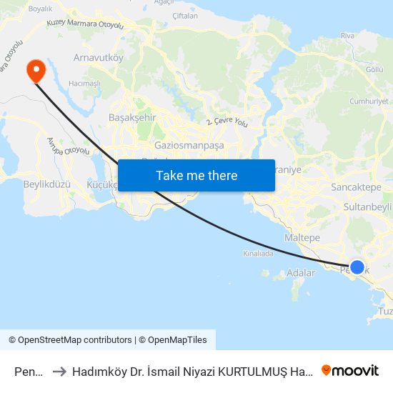 Pendik to Hadımköy Dr. İsmail Niyazi KURTULMUŞ Hastanesi map