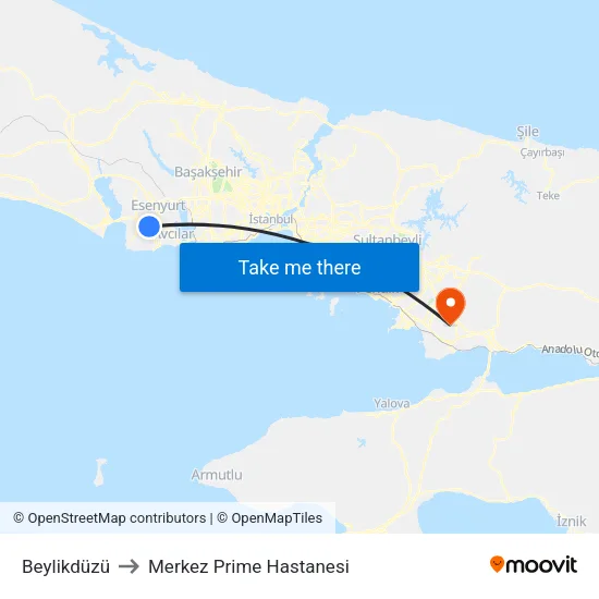 Beylikdüzü to Merkez Prime Hastanesi map