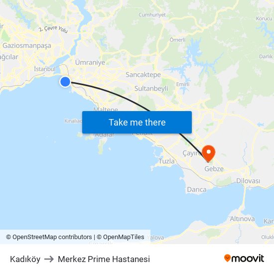 Kadıköy to Merkez Prime Hastanesi map