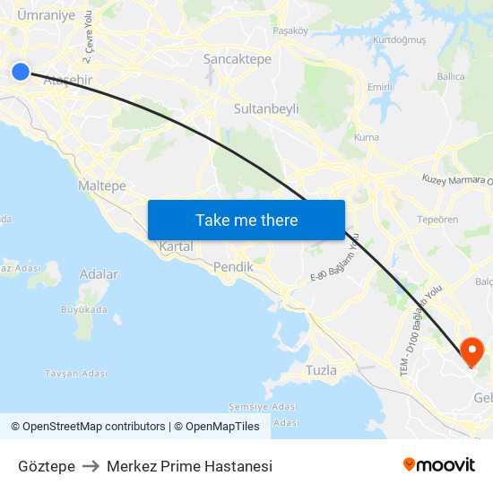 Göztepe to Merkez Prime Hastanesi map