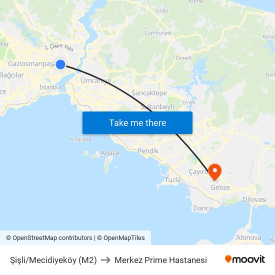 Şişli/Mecidiyeköy (M2) to Merkez Prime Hastanesi map