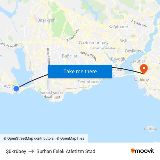 Şükrübey to Burhan Felek Atletizm Stadı map