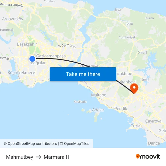 Mahmutbey to Marmara H. map