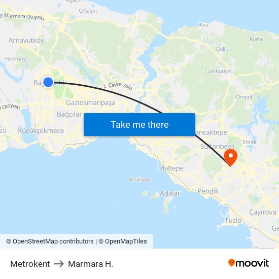 Metrokent to Marmara H. map