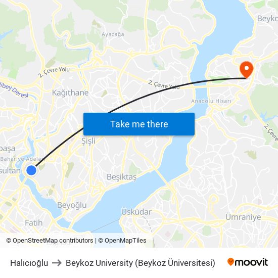 Halıcıoğlu to Beykoz University (Beykoz Üniversitesi) map