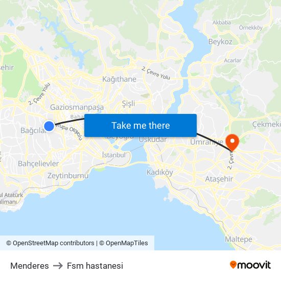 Menderes to Fsm hastanesi map