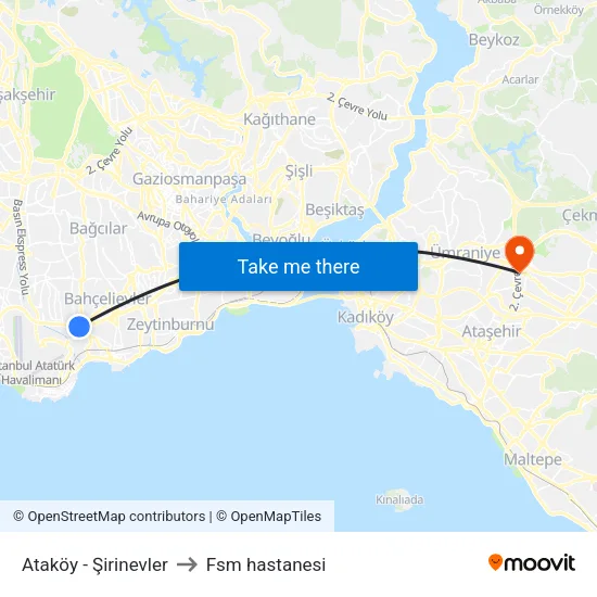 Ataköy - Şirinevler to Fsm hastanesi map