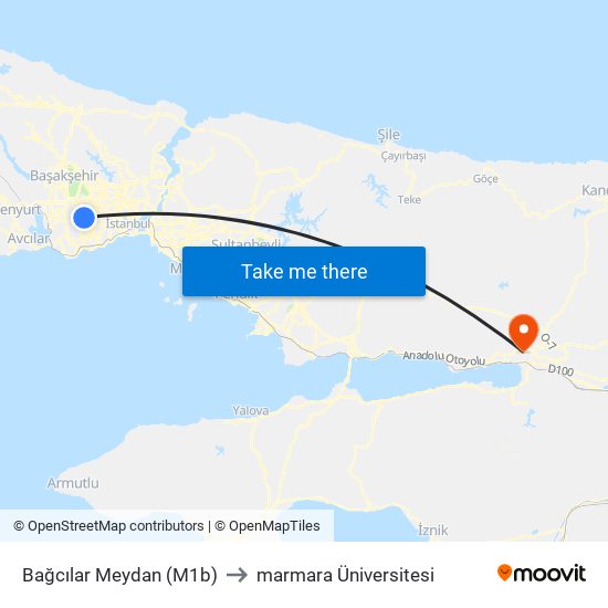 Bağcılar Meydan (M1b) to marmara Üniversitesi map