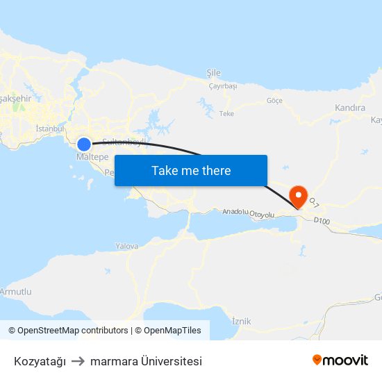 Kozyatağı to marmara Üniversitesi map