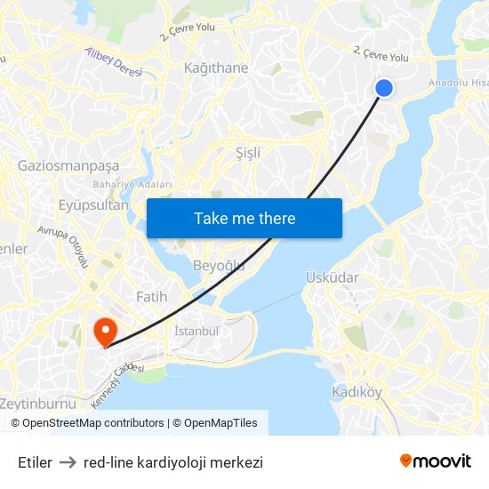 Etiler to red-line kardiyoloji merkezi map