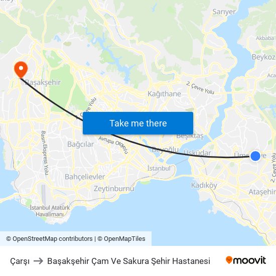 Çarşı to Başakşehir Çam Ve Sakura Şehir Hastanesi map