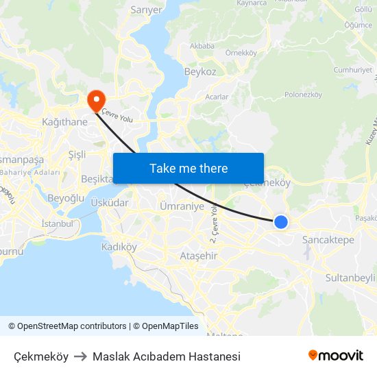 Çekmeköy to Maslak Acıbadem Hastanesi map