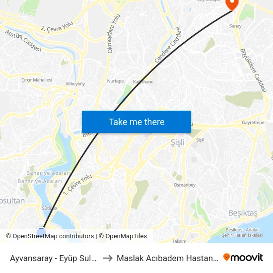 Ayvansaray - Eyüp Sultan to Maslak Acıbadem Hastanesi map
