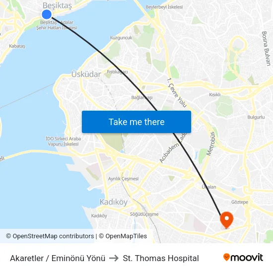 Akaretler / Eminönü Yönü to St. Thomas Hospital map