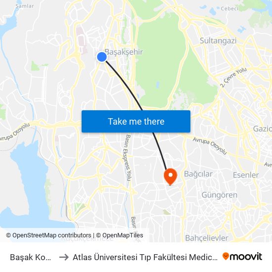 Başak Konutları to Atlas Üniversitesi Tıp Fakültesi Medicine Hastanesi map